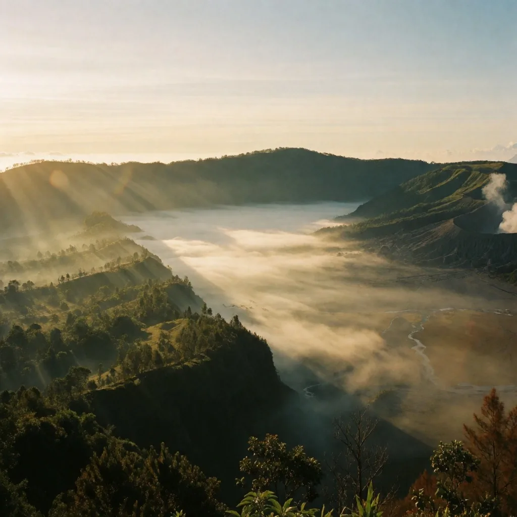 Mountain sunrise over Indonesian highlands
